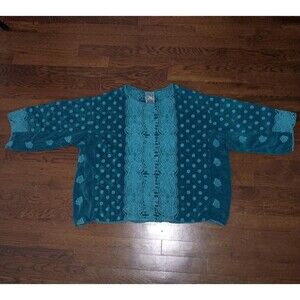 Johnny Was Top Womens Small Green Boho Polka Dot Embroidered Roses Blouse Tunic